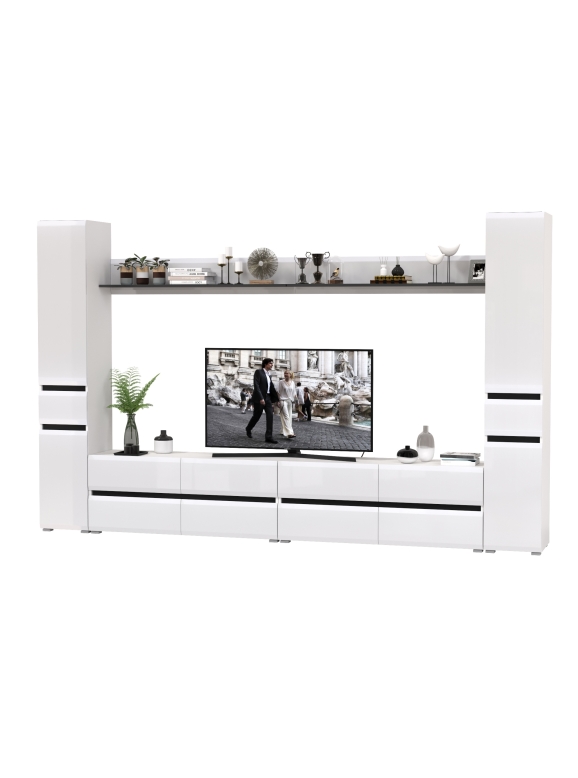 Сидней Комплектация № 106, цвет корпус: белый/чёрный/фасады: МДФ белый глянец, ШхГхВ 329,8х41,3х205,2 см., универсальная сборка