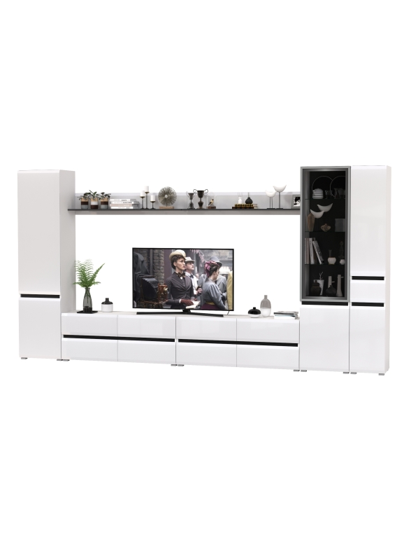 Сидней Комплектация № 109, цвет корпус: белый/чёрный/фасады: МДФ белый глянец, ШхГхВ 394,8х41,3х205,2 см., универсальная сборка