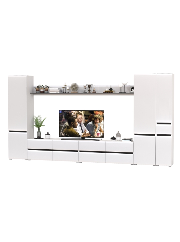 Сидней Комплектация № 111, цвет корпус: белый/чёрный/фасады: МДФ белый глянец, ШхГхВ 394,8х41,3х205,2 см., универсальная сборка