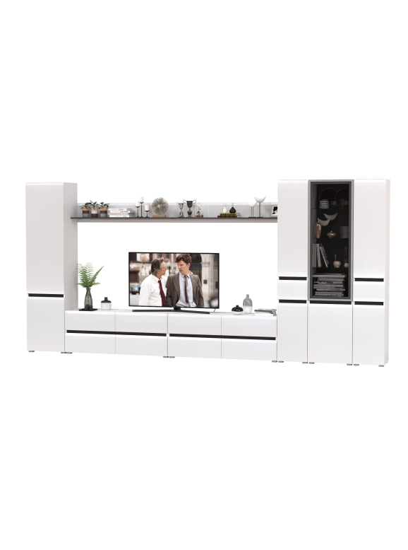 Сидней Комплектация № 113, цвет корпус: белый/чёрный/фасады: МДФ белый глянец, ШхГхВ 429,8х41,3х205,2 см., универсальная сборка