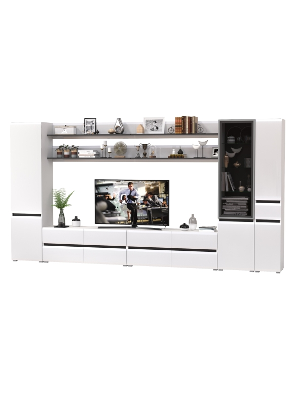 Сидней Комплектация № 115, цвет корпус: белый/чёрный/фасады: МДФ белый глянец, ШхГхВ 394,8х41,3х205,2 см., универсальная сборка