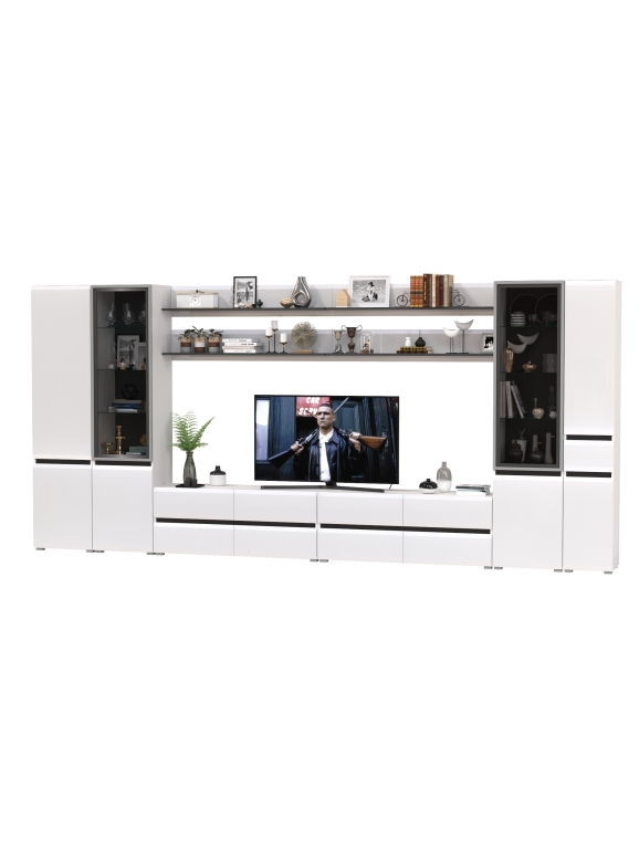 Сидней Комплектация № 118, цвет корпус: белый/чёрный/фасады: МДФ белый глянец, ШхГхВ 444,8х41,3х205,2 см., универсальная сборка