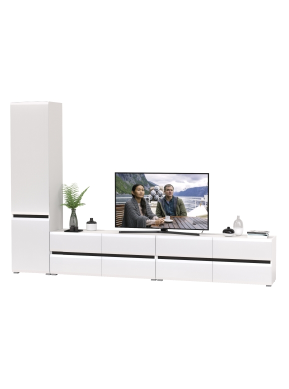 Сидней Комплектация № 127, цвет корпус: белый/чёрный/фасады: МДФ белый глянец, ШхГхВ 309,8х41,3х205,2 см., универсальня сборка