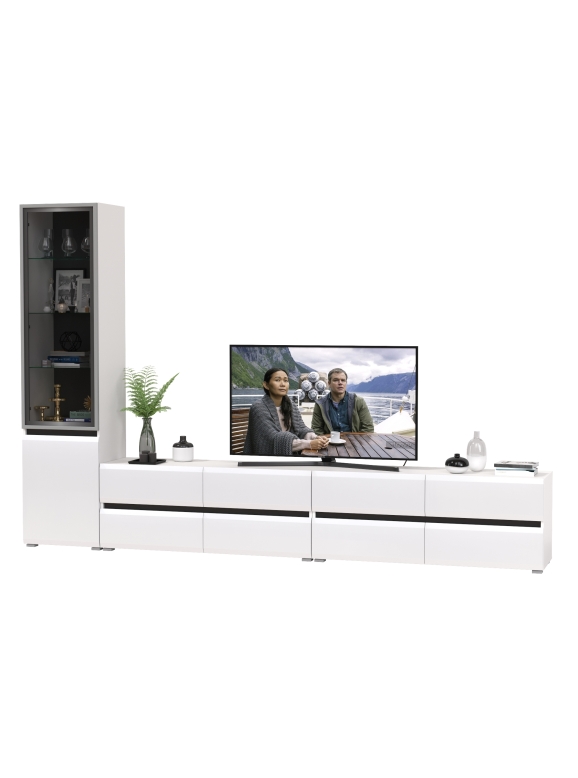 Сидней Комплектация № 129, цвет корпус: белый/чёрный/фасады: МДФ белый глянец, ШхГхВ 309,8х41,3х205,2 см., универсальня сборка