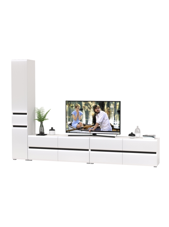 Сидней Комплектация № 132, цвет корпус: белый/чёрный/фасады: МДФ белый глянец, ШхГхВ 294,8х41,3х205,2 см., универсальня сборка