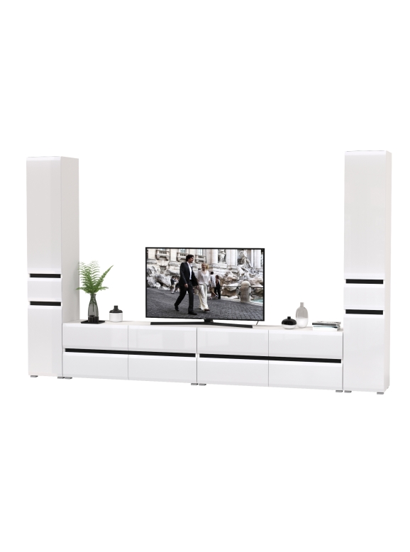 Сидней Комплектация № 133, цвет корпус: белый/чёрный/фасады: МДФ белый глянец, ШхГхВ 329,8х41,3х205,2 см., универсальня сборка