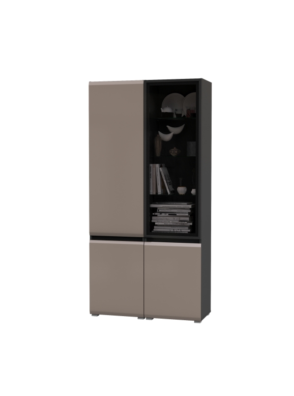 Сидней 13.200 Шкаф + Шкаф-витрина 13.201, цвет корпус: антрацит/фасады: МДФ веллюто капучино/стекло, ШхГхВ 100х41,3х205,2 см., универсальная сборка