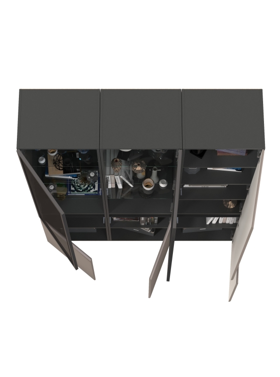 Сидней 13.201 Шкаф-витрина 2 штуки + Шкаф 13.200, цвет корпус: антрацит/фасады: МДФ веллюто капучино/стекло, ШхГхВ 150х41,3х205,2 см., ун. сб