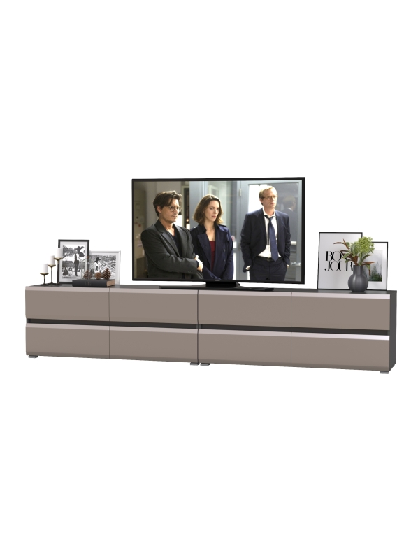 Сидней 13.63 + 13.63 Тумба под ТВ, цвет корпус: антрацит/фасады: МДФ веллюто капучино, ШхГхВ 259,8х41,3х52,4 см.