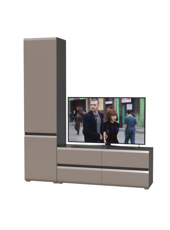 Сидней Комплектация № 005, цвет корпус: антрацит/фасады: МДФ веллюто капучино, ШхГхВ 179,9х41,3х205,2 см., ниша для ТВ 129х41х100 см., универс. сборка