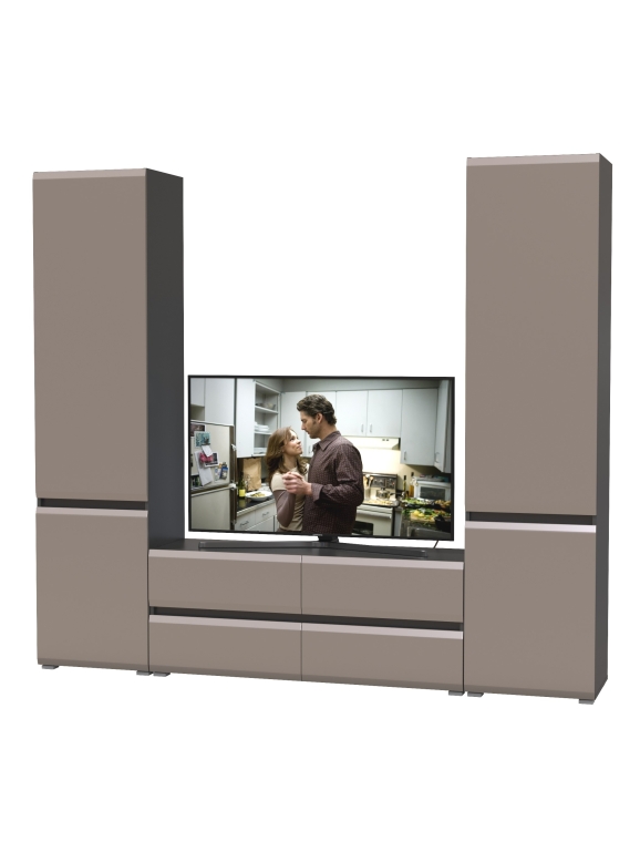 Сидней Комплектация № 007, цвет корпус: антрацит/фасады: МДФ веллюто капучино, ШхГхВ 229,9х41,3х205,2 см., ниша для ТВ 129х41х100 см., универс. сборка