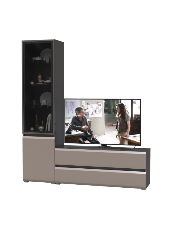 Сидней Комплектация № 009, цвет корпус: антрацит/фасады: МДФ веллюто капучино, ШхГхВ 179,9х41,3х205,2 см., ниша для ТВ 129х41х100 см., универс. сборка