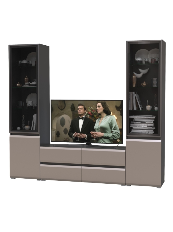 Сидней Комплектация № 011, цвет корпус: антрацит/фасады: МДФ веллюто капучино, ШхГхВ 229,9х41,3х205,2 см., ниша для ТВ 129х41х100 см., универс. сборка