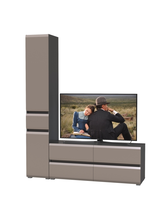 Сидней Комплектация № 015, цвет корпус: антрацит/фасады: МДФ веллюто капучино, ШхГхВ 164,9х41,3х205,2 см., ниша для ТВ 129х41х100 см., универс. сборка