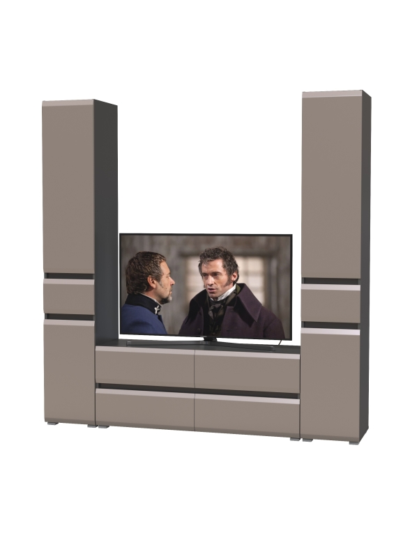 Сидней Комплектация № 017, цвет корпус: антрацит/фасады: МДФ веллюто капучино, ШхГхВ 199,9х41,3х205,2 см., ниша для ТВ 129х41х100 см., универс. сборка