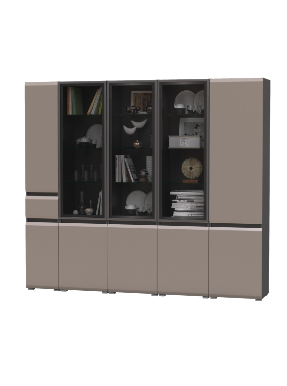 Сидней Комплектация № 020, цвет корпус: антрацит/фасады: МДФ веллюто капучино, ШхГхВ 235х41,3х205,2 см., универсальная сборка