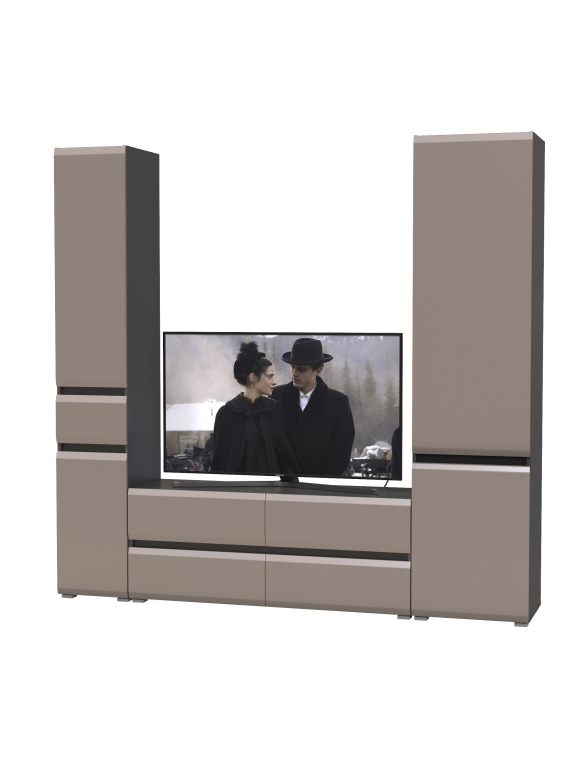 Сидней Комплектация № 022, цвет корпус: антрацит/фасады: МДФ веллюто капучино, ШхГхВ 214,9х41,3х205,2 см., ниша для ТВ 129х41х100 см., универс. сборка