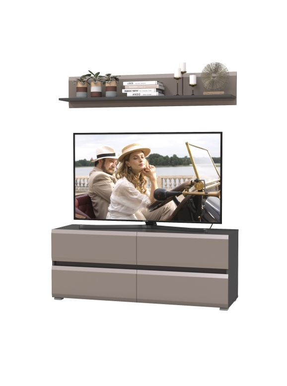 Сидней Комплектация № 043, цвет корпус: антрацит/фасады: МДФ веллюто капучино, ШхГхВ 130х41,3х185 см., ниша для ТВ 129х41х100 см., универс. сборка