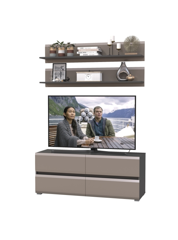 Сидней Комплектация № 045, цвет корпус: антрацит/фасады: МДФ веллюто капучино, ШхГхВ 130х41,3х210 см., ниша для ТВ 129х41х95 см., универсальная сборка