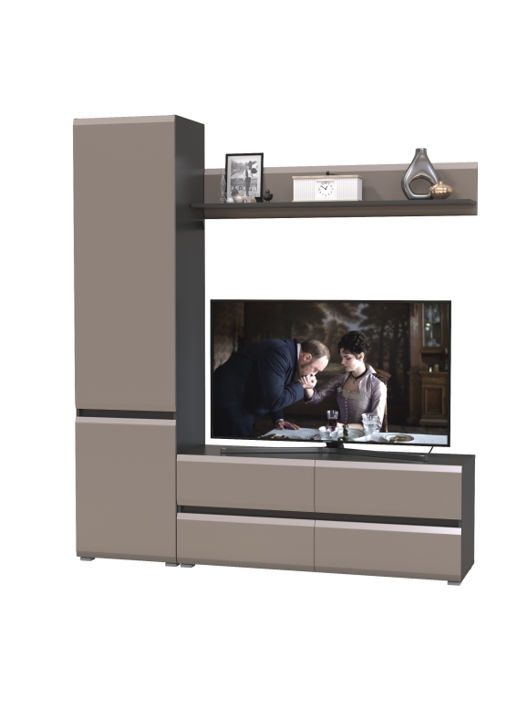 Сидней Комплектация № 046, цвет корпус: антрацит/фасады: МДФ веллюто капучино, ШхГхВ 179,9х41,3х205,2 см., ниша для ТВ 129х41х98 см., универс. сборка