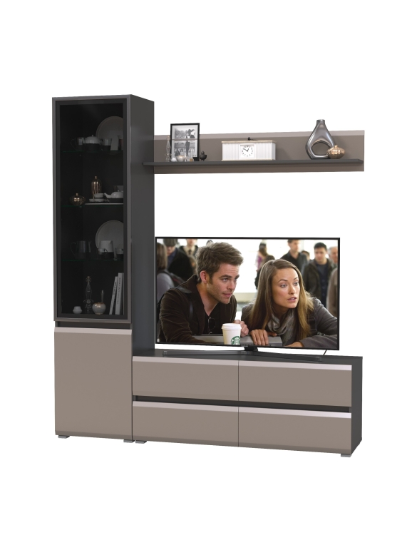 Сидней Комплектация № 048, цвет корпус: антрацит/фасады: МДФ веллюто капучино, ШхГхВ 179,9х41,3х205,2 см., ниша для ТВ 129х41х98 см., универс. сборка