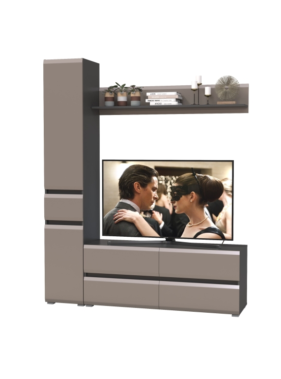 Сидней Комплектация № 051, цвет корпус: антрацит/фасады: МДФ веллюто капучино, ШхГхВ 164,9х41,3х205,2 см., ниша для ТВ 129х41х98 см., универс. сборка