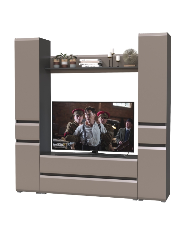 Сидней Комплектация № 052, цвет корпус: антрацит/фасады: МДФ веллюто капучино, ШхГхВ 199,9х41,3х205,2 см., ниша для ТВ 129х41х98 см., универс. сборка