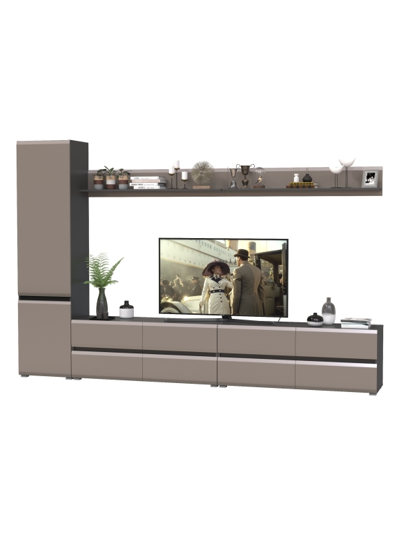 Сидней Комплектация № 100, цвет корпус: антрацит/фасады: МДФ веллюто капучино, ШхГхВ 309,8х41,3х205,2 см., универсальная сборка