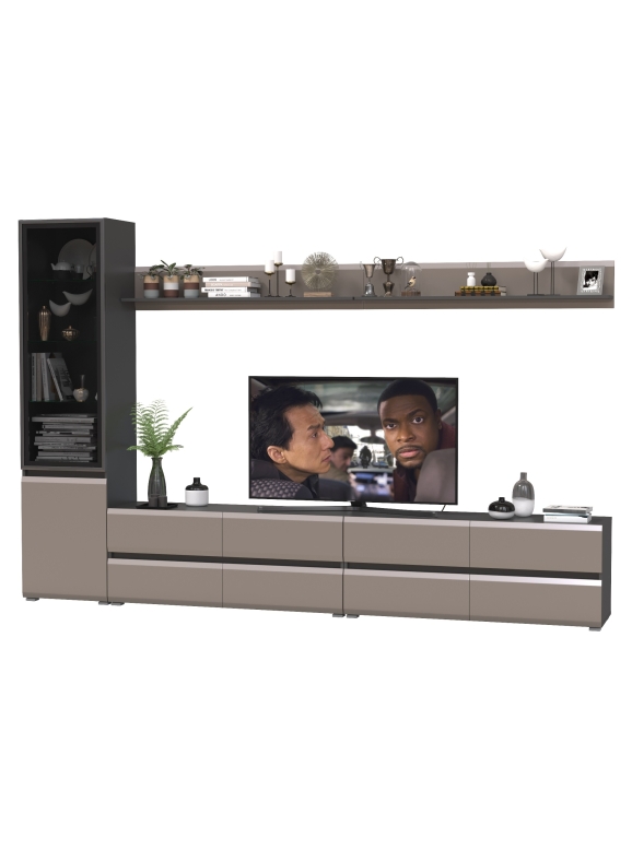 Сидней Комплектация № 102, цвет корпус: антрацит/фасады: МДФ веллюто капучино, ШхГхВ 309,8х41,3х205,2 см., универсальная сборка