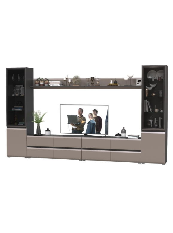 Сидней Комплектация № 103, цвет корпус: антрацит/фасады: МДФ веллюто капучино, ШхГхВ 359,8х41,3х205,2 см., универсальная сборка