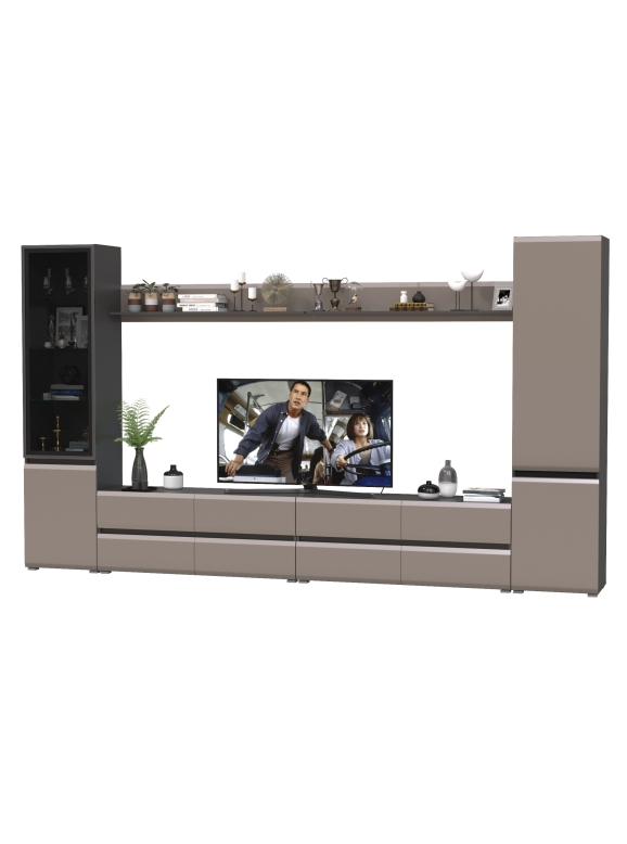 Сидней Комплектация № 104, цвет корпус: антрацит/фасады: МДФ веллюто капучино, ШхГхВ 359,8х41,3х205,2 см., универсальная сборка