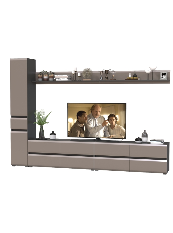 Сидней Комплектация № 105, цвет корпус: антрацит/фасады: МДФ веллюто капучино, ШхГхВ 294,8х41,3х205,2 см., универсальная сборка