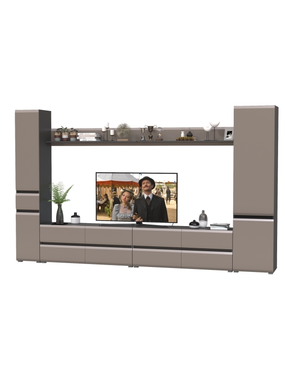 Сидней Комплектация № 107, цвет корпус: антрацит/фасады: МДФ веллюто капучино, ШхГхВ 344,8х41,3х205,2 см., универсальная сборка