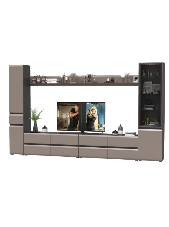 Сидней Комплектация № 108, цвет корпус: антрацит/фасады: МДФ веллюто капучино, ШхГхВ 344,8х41,3х205,2 см., универсальная сборка