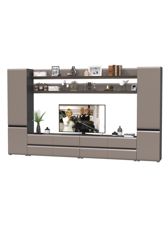 Сидней Комплектация № 121, цвет корпус: антрацит/фасады: МДФ веллюто капучино, ШхГхВ 359,8х41,3х205,2 см., универсальная сборка