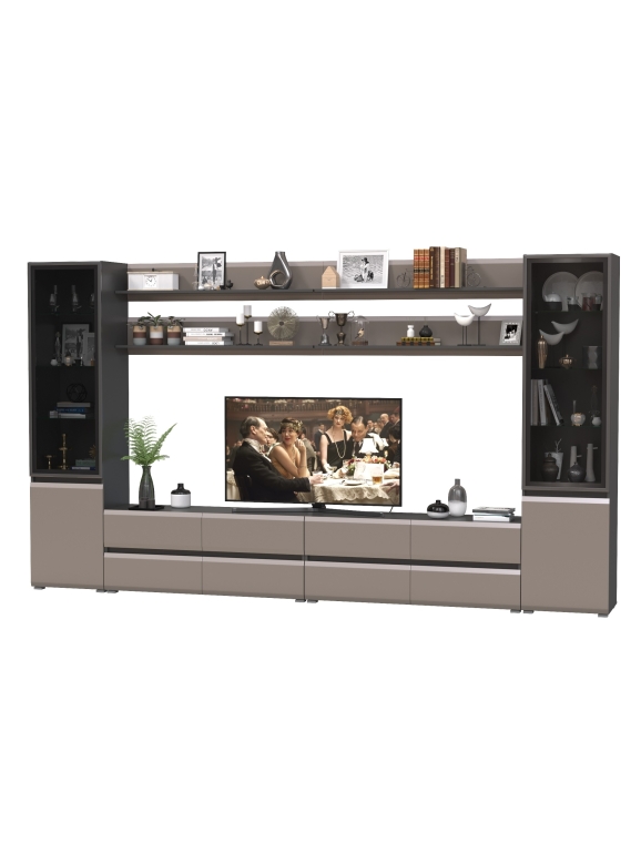 Сидней Комплектация № 122, цвет корпус: антрацит/фасады: МДФ веллюто капучино, ШхГхВ 359,8х41,3х205,2 см., универсальная сборка