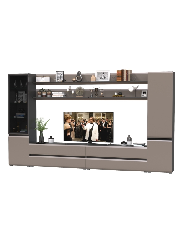 Сидней Комплектация № 123, цвет корпус: антрацит/фасады: МДФ веллюто капучино, ШхГхВ 359,8х41,3х205,2 см., универсальная сборка