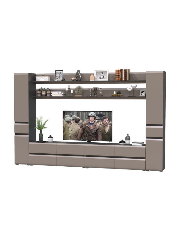 Сидней Комплектация № 124, цвет корпус: антрацит/фасады: МДФ веллюто капучино, ШхГхВ 329,8х41,3х205,2 см., универсальная сборка