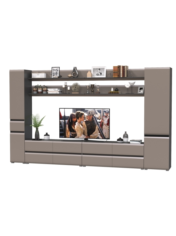 Сидней Комплектация № 125, цвет корпус: антрацит/фасады: МДФ веллюто капучино, ШхГхВ 344,8х41,3х205,2 см., универсальная сборка