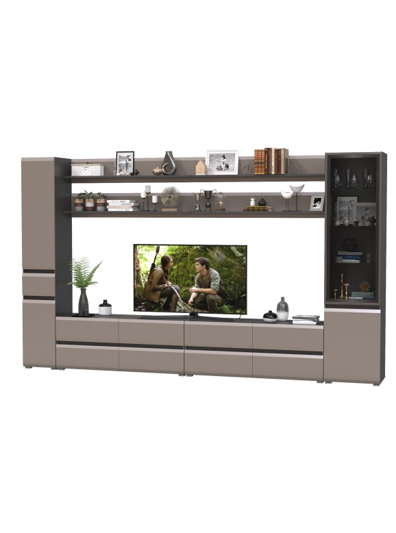 Сидней Комплектация № 126, цвет корпус: антрацит/фасады: МДФ веллюто капучино, ШхГхВ 344,8х41,3х205,2 см., универсальная сборка