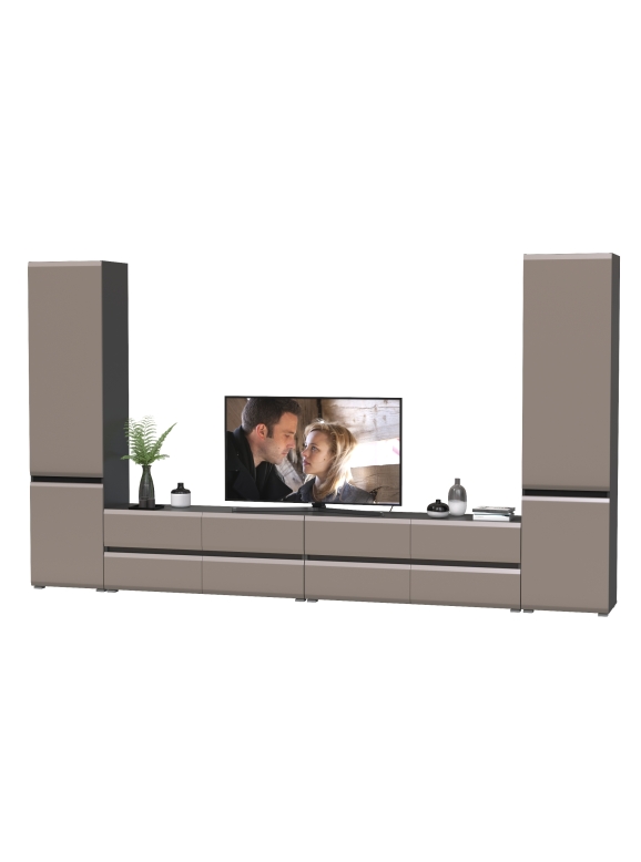 Сидней Комплектация № 128, цвет корпус: антрацит/фасады: МДФ веллюто капучино, ШхГхВ 359,8х41,3х205,2 см., универсальня сборка