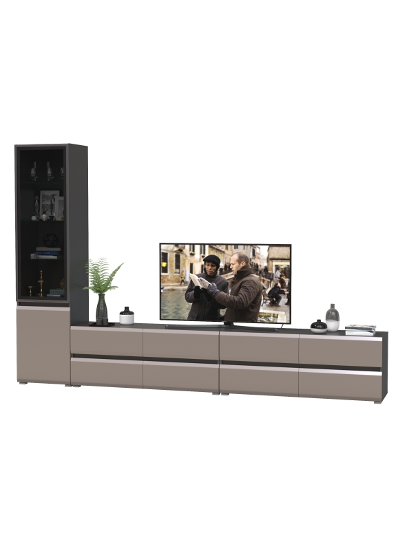 Сидней Комплектация № 129, цвет корпус: антрацит/фасады: МДФ веллюто капучино, ШхГхВ 309,8х41,3х205,2 см., универсальня сборка