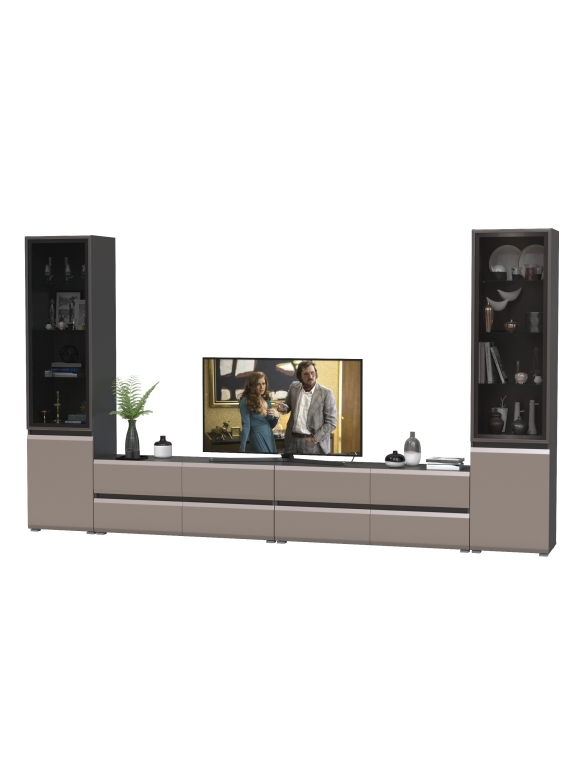 Сидней Комплектация № 130, цвет корпус: антрацит/фасады: МДФ веллюто капучино, ШхГхВ 359,8х41,3х205,2 см., универсальня сборка