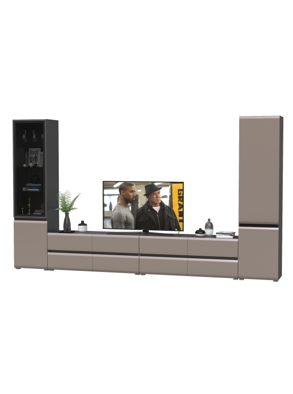 Сидней Комплектация № 131, цвет корпус: антрацит/фасады: МДФ веллюто капучино, ШхГхВ 359,8х41,3х205,2 см., универсальня сборка