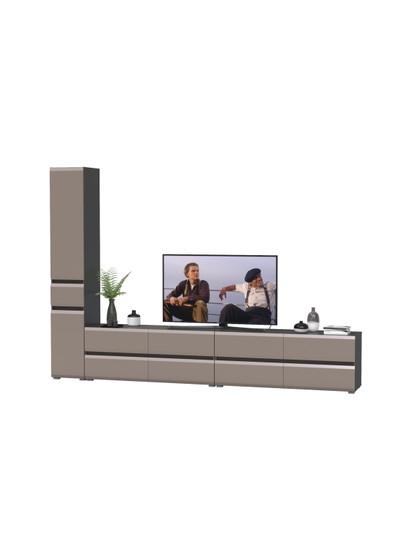 Сидней Комплектация № 132, цвет корпус: антрацит/фасады: МДФ веллюто капучино, ШхГхВ 294,8х41,3х205,2 см., универсальня сборка