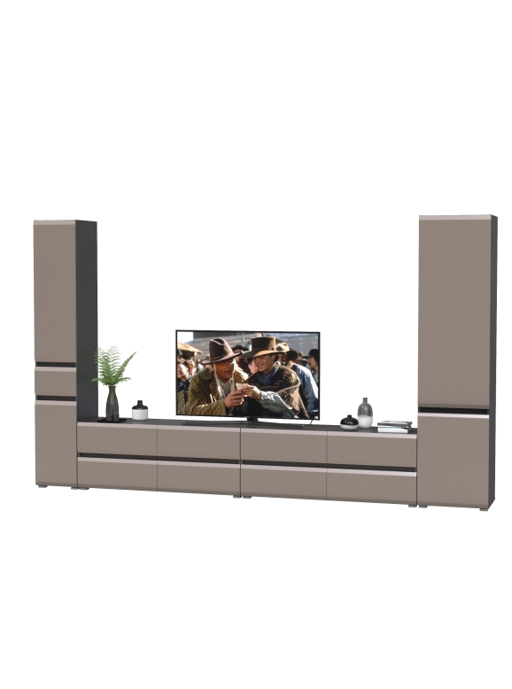 Сидней Комплектация № 134, цвет корпус: антрацит/фасады: МДФ веллюто капучино, ШхГхВ 344,8х41,3х205,2 см., универсальня сборка