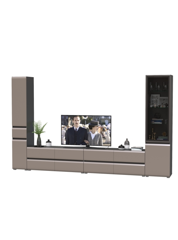 Сидней Комплектация № 135, цвет корпус: антрацит/фасады: МДФ веллюто капучино, ШхГхВ 344,8х41,3х205,2 см., универсальня сборка