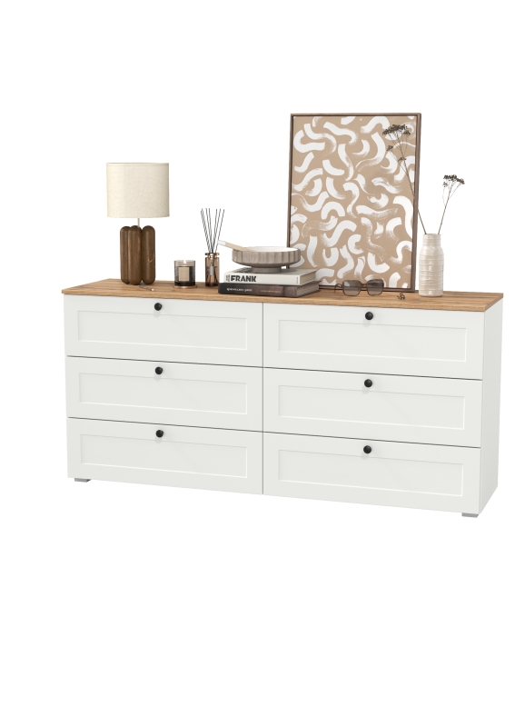 Остин 16.240 Комод, цвет белый шагрень/дуб крафт золотой, ШхГхВ 160,1х41,9х75,4 см. (шесть выдвижных ящиков)