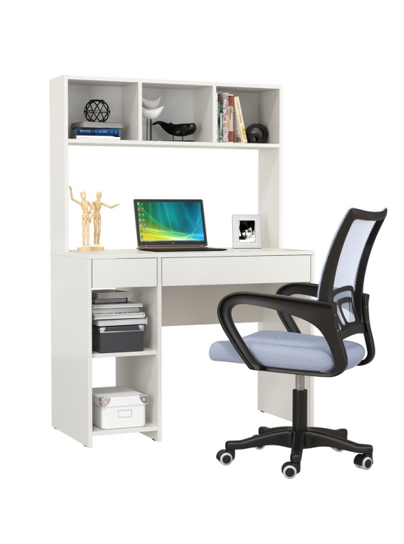 Стол компьютерный Комфорт 12.77F + кресло 103 серое, цвет белый шагрень, ШхГхВ 100х49,8х147 см., универсальная сборка