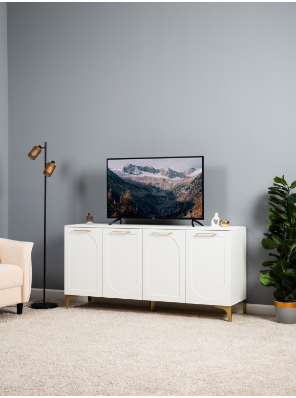 Тумба под ТВ Монтесито 16.67, цвет белый шагрень(корпус ЛДСП/фасады МДФ), ШхГхВ 160,1х46,8х79,4 см.